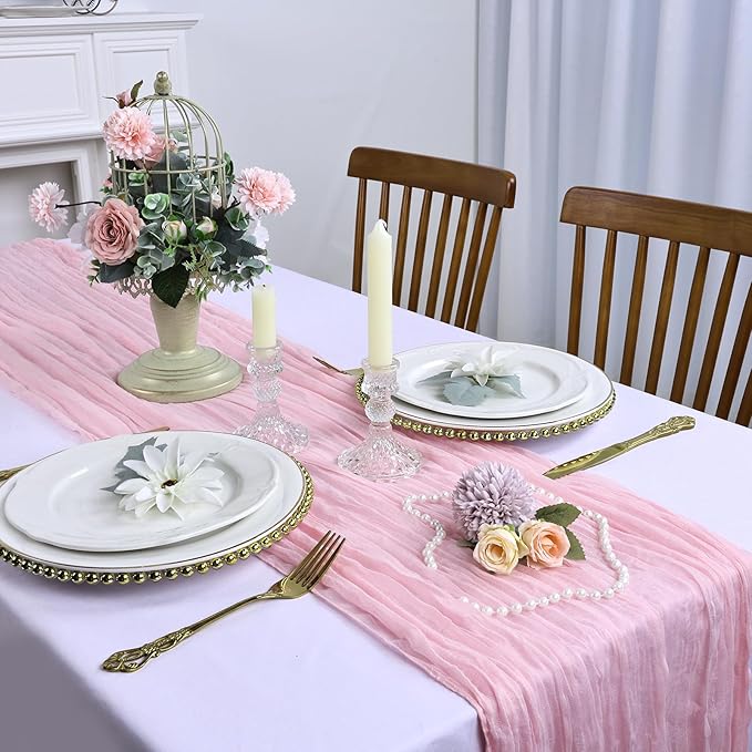 6 Pack Pink Cheesecloth Table Runner 10FT Boho Cheese Cloths Gauze Fabric Table Runners 120 Inch Rustic Sheer for Wedding Birthday Party Baby Shower Centerpiece Home Decorations