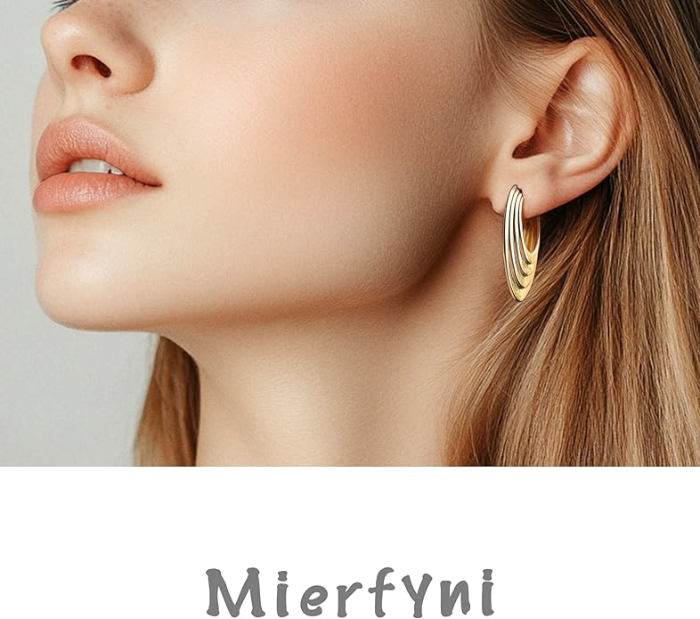 Big Chunky Gold Hoop Earrings for Women Trendy 14K Gold Plated Large Thick Gold Hoops