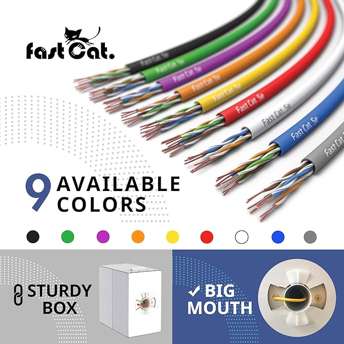 fast Cat. Cat5e Ethernet Cable 1000ft - 24 AWG, CMR, Insulated Bare Copper Wire Cat 5 ethernet Cable with FastReel - 350MHZ / Gigabit Speed UTP Cable Cat5e - CMR (Yellow)