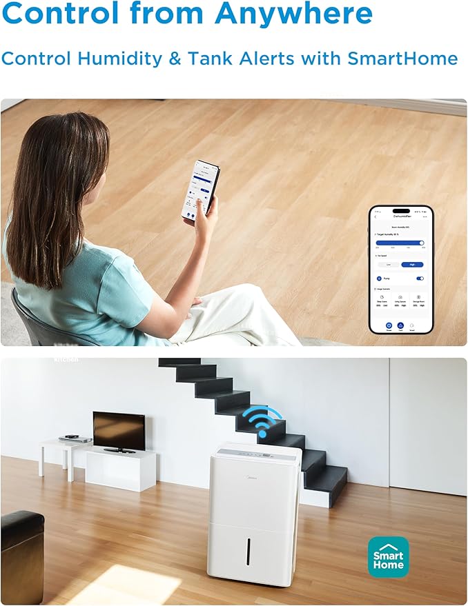 Midea 4,500 Sq. Ft.Dehumidifier for Basement, Energy Star Certified, With Reusable Air Filter 50 Pint - Ideal For Basements, Large & Medium Sized Rooms, And Bathrooms (White)