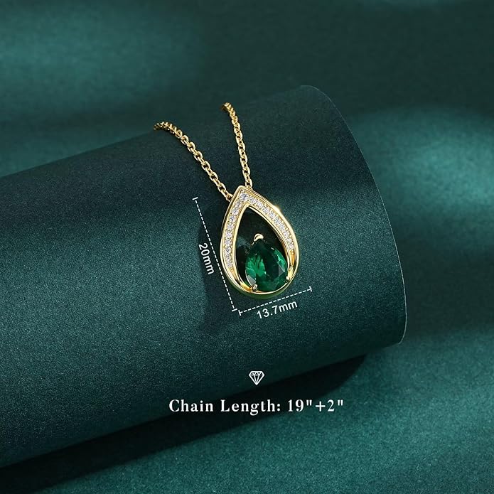 Iefil Valentines Day Gifts for Her - 14K Gold Plated Birthstone Necklace for Women, 925 Sterling Silver Teardrop Necklace, Anniversary Birthday Gifts for Wife Girlfriend Mom