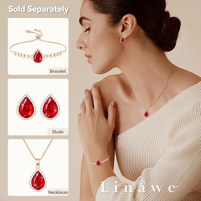 Linawe Crystal Imitation Diamond Rhinestone Charm Bracelets for Women, Gold/Silver/Rose Gold Adjustable Chain Bracelet, Teardrop Birthstone Cubic Zirconia Prom Costume Wedding Jewelry