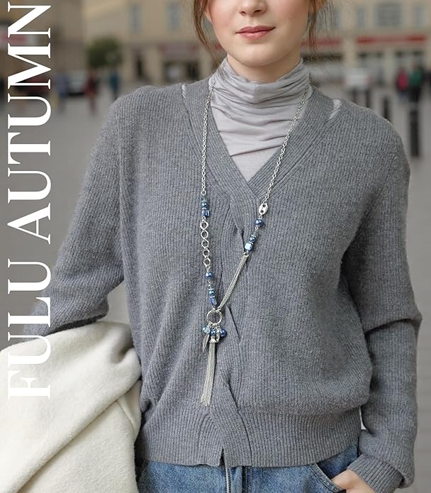 FULU AUTUMN Long Necklaces for Women Trendy Long Chunky Beaded Necklace Boho Fashion Costume Jewelry Mothers Day Gifts for Her