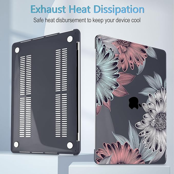 Mektron for MacBook Air 13 Case A1466/A1369 (2010-2017 Release), Snap-on Plastic Hard Shell Cover for MacBook Air 13.3 inch with Keyboard Cover,Blooming Chrysanthemums