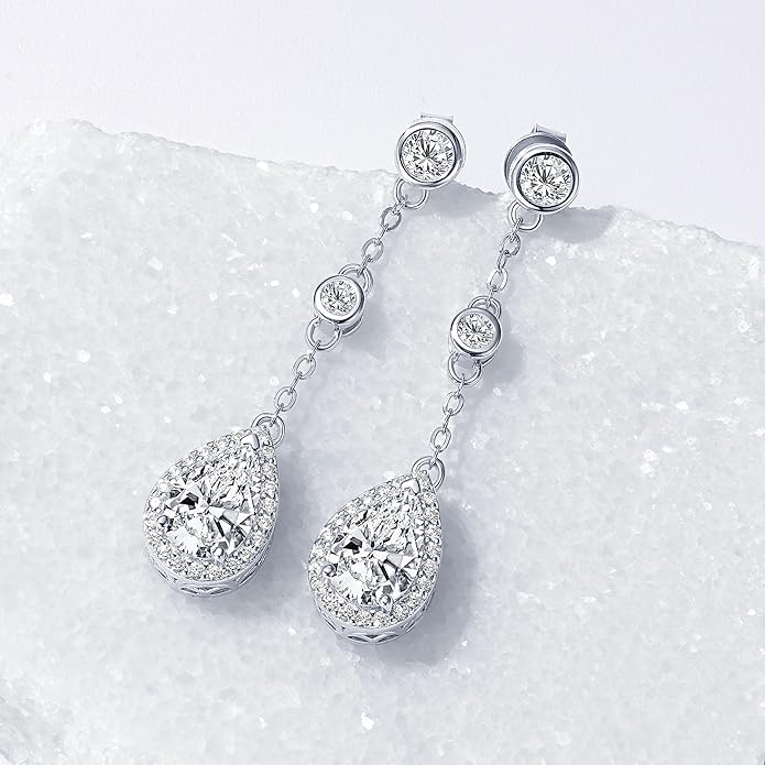 Pear Moissanite Drop Stud Earrings, 3.0cttw D Color 6x9mm Pear Cut Moissanite, 925 Sterling Silver Drop Earrings for Women Birthday Jewelry Gifts