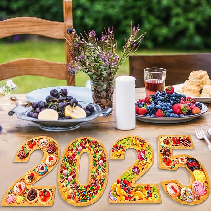 2025 Charcuterie Boards Graduation Fillable Number Boxes Reusable Food Trays for 2025 Party Favors Supply Easter Serving Platters Food Display Boxes Dish Plates for Grad Tabletop Decor Birthday Gifts