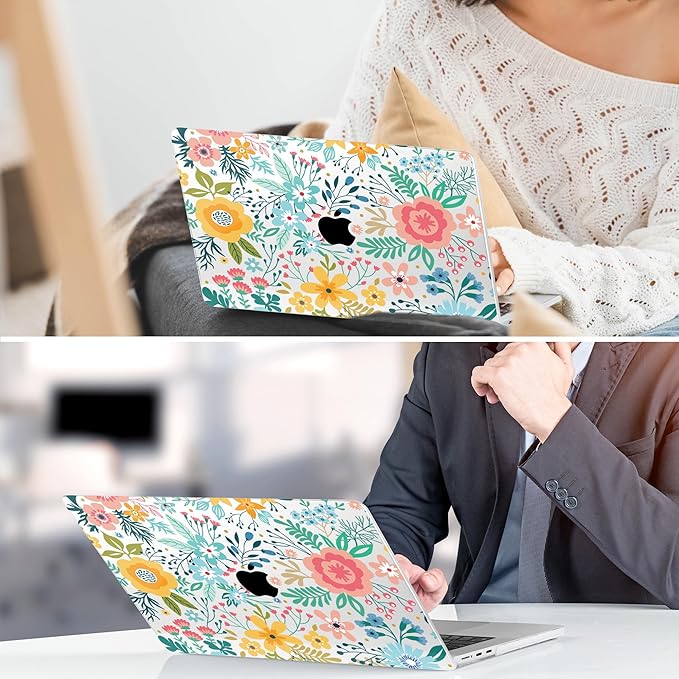 TWOLSKOO for M4 MacBook Air 13.6 inch Case 2025-2022 Release M4 A3240 M3 A3113 M2 A2681, Plastic Hard Shell & Screen Protector & Keyboard Cover & Trackpad Film, Abstract Flower