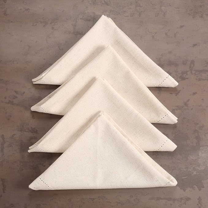 LFH Home Cloth Dinner Napkin Textured Cotton Flax Linen Hemstitched Napkin Set of 12, Machine Washable for Farmhouse, Living Room, Christmas, Family Gathering, 18x18 Inch Natural