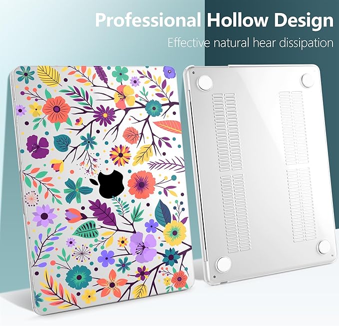 TWOLSKOO for M4 MacBook Air 13.6 inch Case 2025-2022 Release M4 A3240 M3 A3113 M2 A2681, Plastic Hard Shell & Screen Protector & Keyboard Cover & Trackpad Film, Colorful Flowers