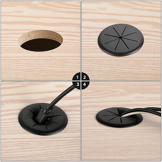 HYCC 2 Pack 2-3/8 Inch Flexible Desk Grommet,Organize Wires and Cables on Office Equipment, Computer Components, Entertainment Systems Effectively - Color: Black