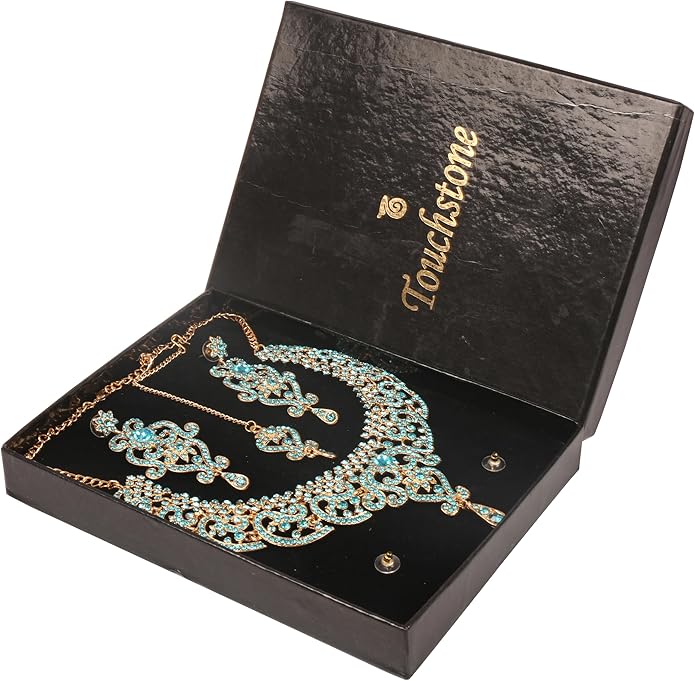 Touchstone Indian jewelry set for women bollywood gold jewellery wedding outfits necklace sets earrings bridal maang tikka fancy costume girls big desi accessories rhinestone in gold or silver tone
