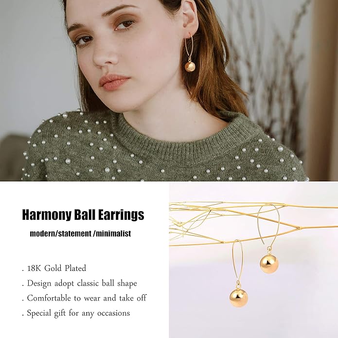SOFYBJA Dainty 18K Gold Plated Disc Ball Triangle Sunburst Drop Earrings Long Dangle Lightweight Handmade Earrings Jewelry