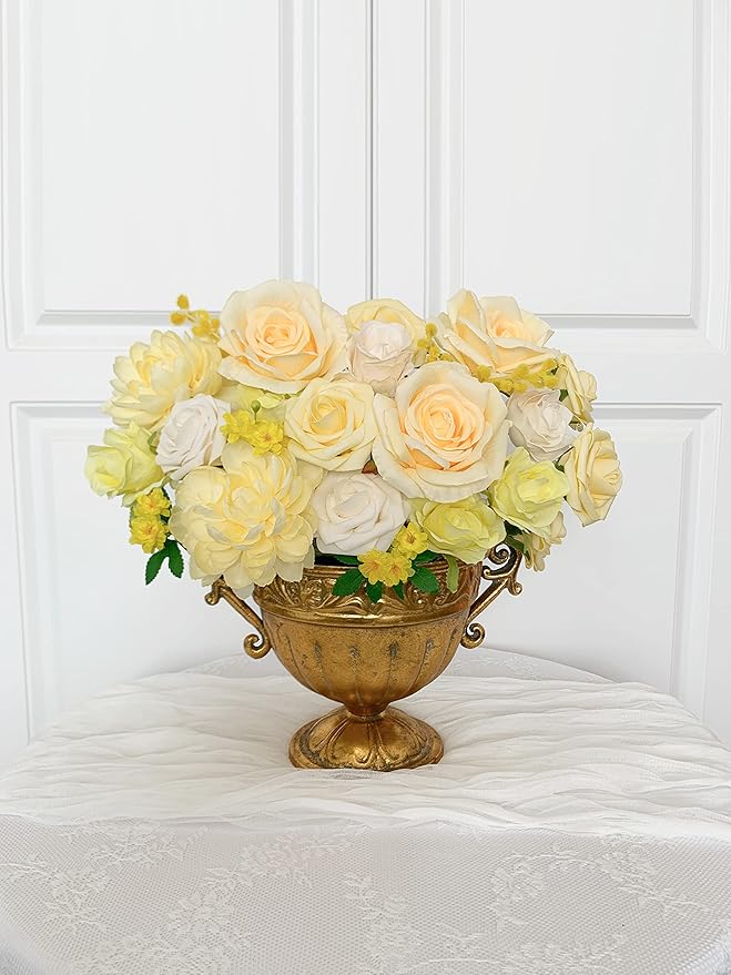 Roses Artificial Flowers Yellow Combo Box Set Fake Flower Bulk for DIY Bouquet Wedding Centerpieces for Table Bridal Baby Shower Party Decorations Silk Floral Arrangements Home Decor Indoor