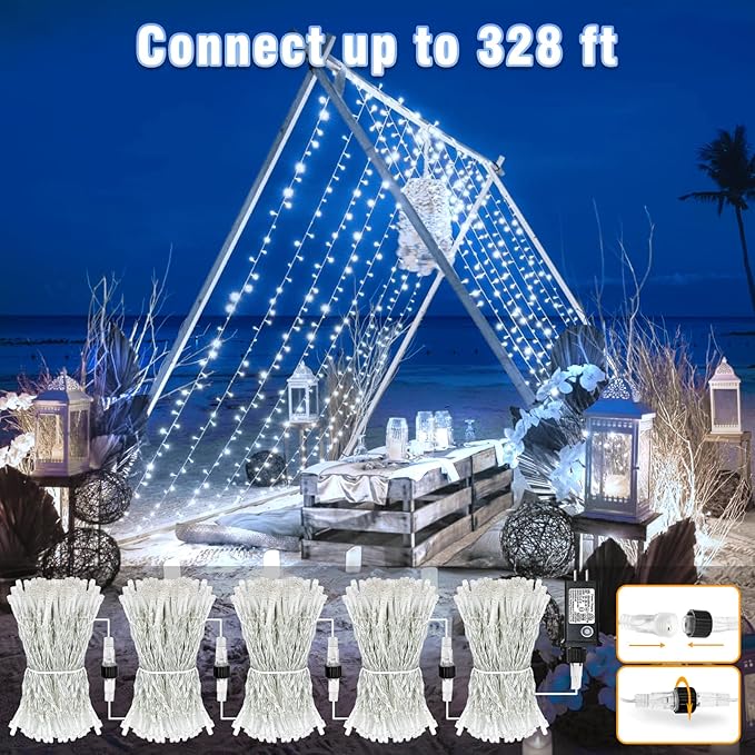 66FT 200 LED Christmas Lights Outdoor, Plug in Christmas String Lights Indoor, Waterproof & 8 Modes & Timer Function, Connectable Fairy Twinkle Light for Bedroom Wedding Patio Party Decor, White