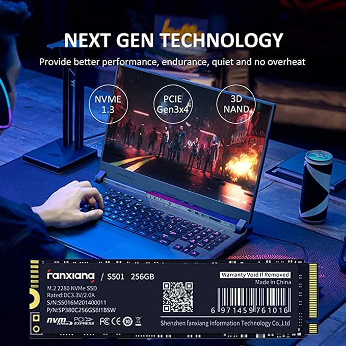S501 256GB NVMe SSD 3D NAND1.3 PCIe Gen3x4 M.2 2280 Internal Solid State Drive (Read Speed up to 2,050 MB/s) Compatible with Laptop & PC Desktop