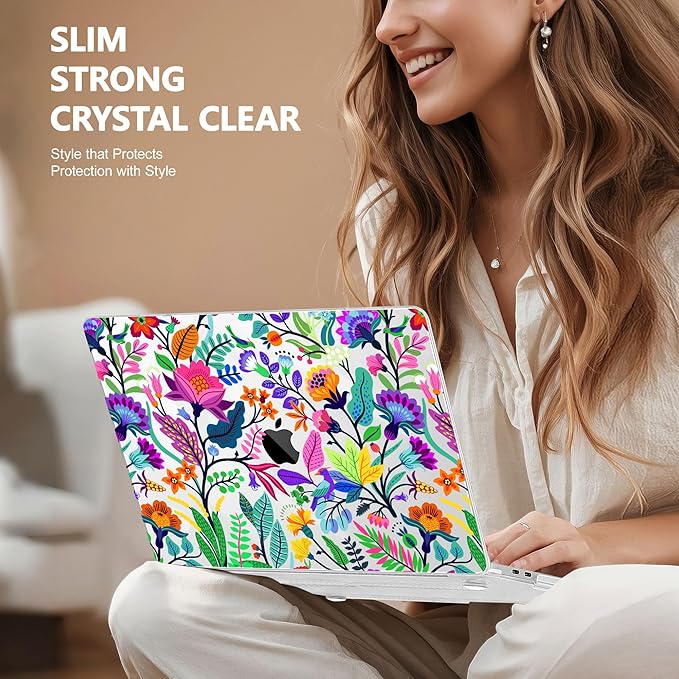 May Chen Compatible with MacBook Pro 13 inch Case 2022 2021 2020 Release Models A2338 M2 M1 A2251 A2289, Plastic Hard Shell Case Keyboard Cover for Mac Pro 13" with Touch Bar & Touch ID, Floral Leaves