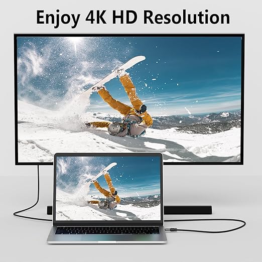 4K USB C to DVI Cable 10FT, USB Type-C to DVI-D Adapter Cord, (Thunderbolt 3/4) Compatible with iPhone 16/15 Series, MacBook Pro/Air, iPad Pro, iMac, Galaxy S24, XPS, Surface Book 3 and More, Real 4K