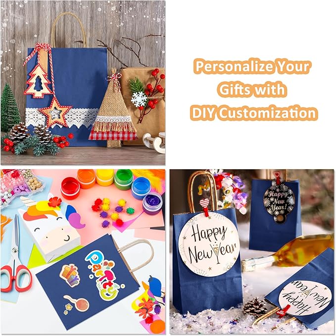BagDream 25Pcs Navy Blue Gift Bags 8x4.25x10.5 Kraft Paper for Gifts, Shopping Retail Merchandise Grocery Sacks, Navy Blue Paper Bags with Handles Bulk Medium