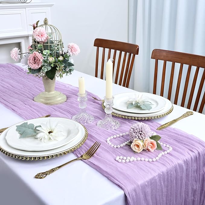 6 Pack Lavender Cheesecloth Table Runner 10FT Boho Cheese Cloths Gauze Fabric Table Runners 120 Inch Rustic Sheer for Wedding Birthday Party Baby Shower Centerpiece Home Decorations