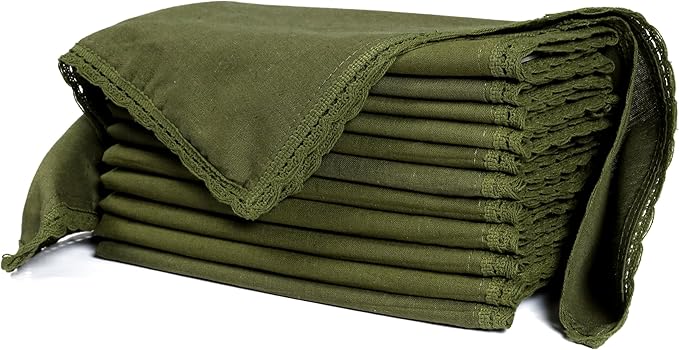 Ramanta Home Linen Flax Cloth Napkins Set of 24 | 18x18 Inch | Premium Cotton Linen Flax Lace Soft & Durable | Washable Ideal for Everyday Use Parties Thanksgiving Christmas Halloween Olive Green
