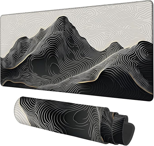 Gaming Desk Pad Large Extra Length Abstract Lines Mouse Pad Keyboard Laptop Non-Slip Waterproof with Rubber Base Thick Stitched Edge Mouse Mat for Office Home 35.4 x 15.7 Inches