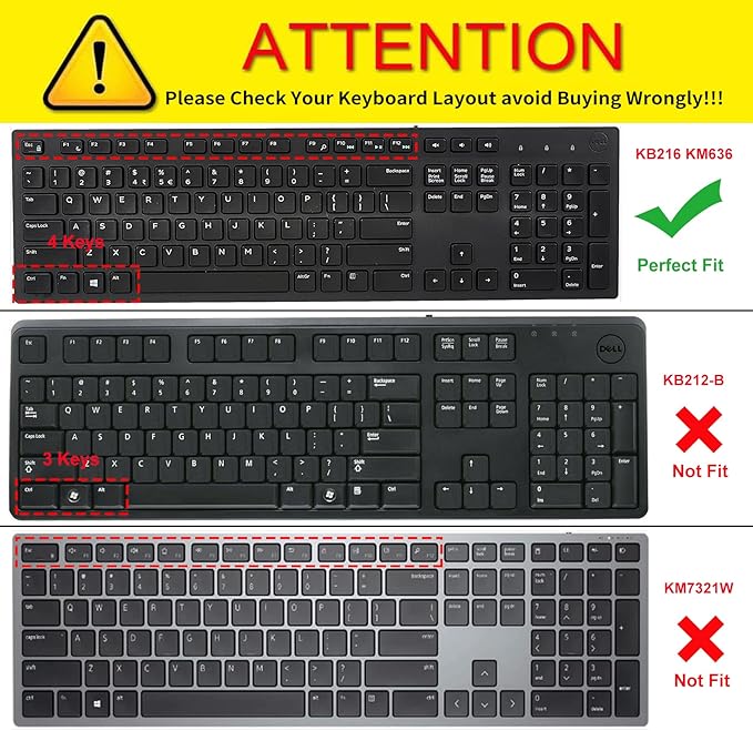Keyboard Cover for DELL KB216 KB216b KB216t KB216d KB216p Wired & KM636 & Dell Optiplex 5250 3050 3240 5460 7450 7050 & Dell Inspiron AIO 3475/3670/3477 All-in one Desktop Keyboard -Black