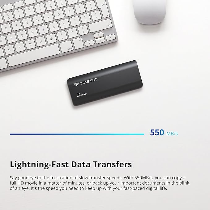 Timetec 1TB Portable External SSD USB3.2 Gen2 Type C Up to 550MB/s Ultra-Light Aluminum Mini External Solid State Drive with USB C to A Cable/USB A to C Adapter for Desktops/Laptop/Mac/Mobile - Black