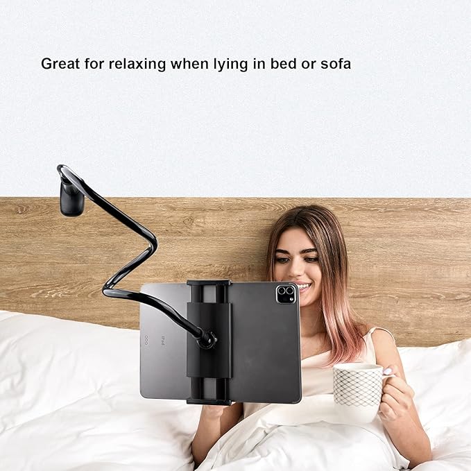 Gooseneck Tablet Phone Holder | Kindle Stand Holder for Bed | 33in Flexible Long Arm Clamp Clip Mount for iPhone, iPad, Switch, Galaxy Tabs, Kindle Fire, 4.7''-11'' Tablet Devices