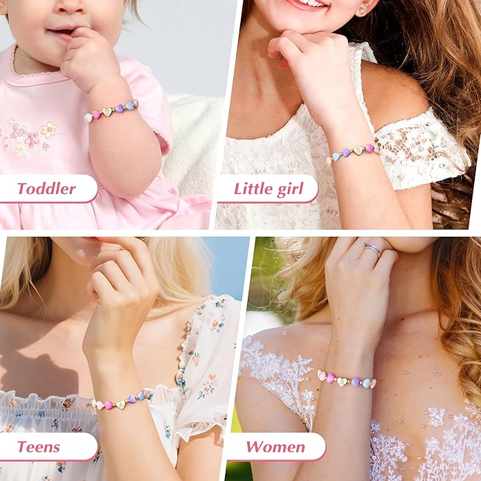 Valentines Day Gifts for Kids Women Girls, Initial Heart Bracelets for Teen Girls Young Women Bulk, Cute Preppy Letter A-Z Charm Bracelet, Personalized Happy 3-18 Year Old Birthday Gifts for Daughter, Lover, Sisters, Toddler