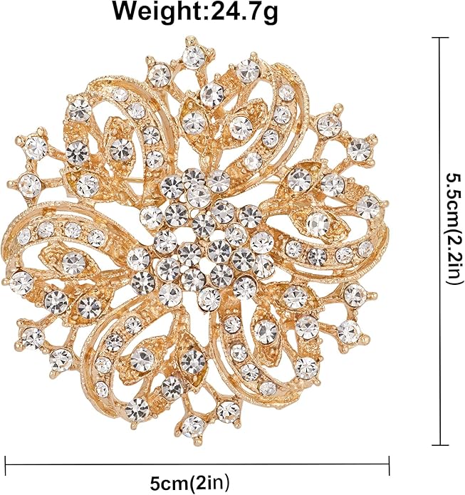 Wedding Party Sprial Flower Crystal Rhinestone Brooch Pin for Women Jewelry