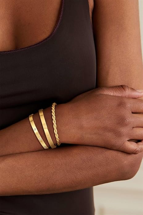 Gold Bangle Bracelets for Women, Non Tarnish Dainty 14K Gold Plated Cuff Bracelets Stackable for Women,Waterproof Bracelet Stack Gold Jewelry Gifts Trendy Adjustable Accessories