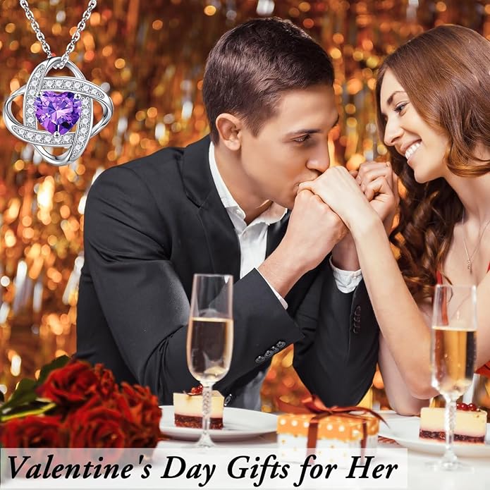 Iefil Valentines Gifts for Her Wife - 925 Sterling Silver Love Knot Birthstone Necklace, Anniversary Birthday Gifts for Women, Jewelry Gifts for Wife Mom Girlfriend
