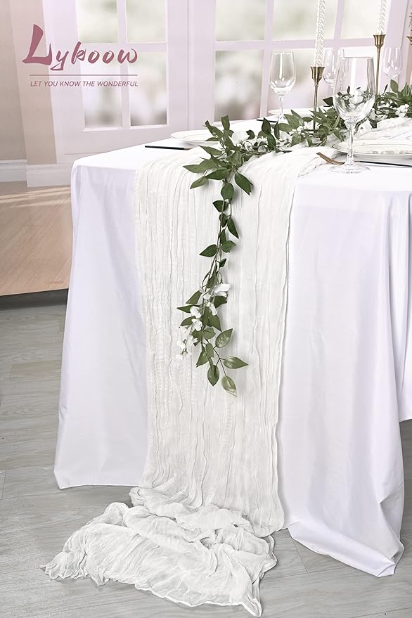 3 Packs White Cheesecloth Table Runner, 10Ft x 35" Rustic Gauze Boho Wedding Table Runner Decoration, Wedding Table Decor Table Cloth for Wedding Party Bridal Shower Table