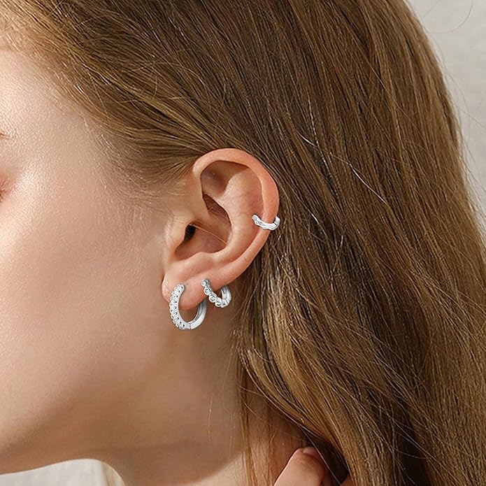 6 Pairs Gold Hoop Earrings Set for Women, 14K Gold Plated Small Huggie Hoops Earrings Hypoallergenic, Lightweight Tiny Cartilage Piercings Earrings Jewelry for Women Gifts.