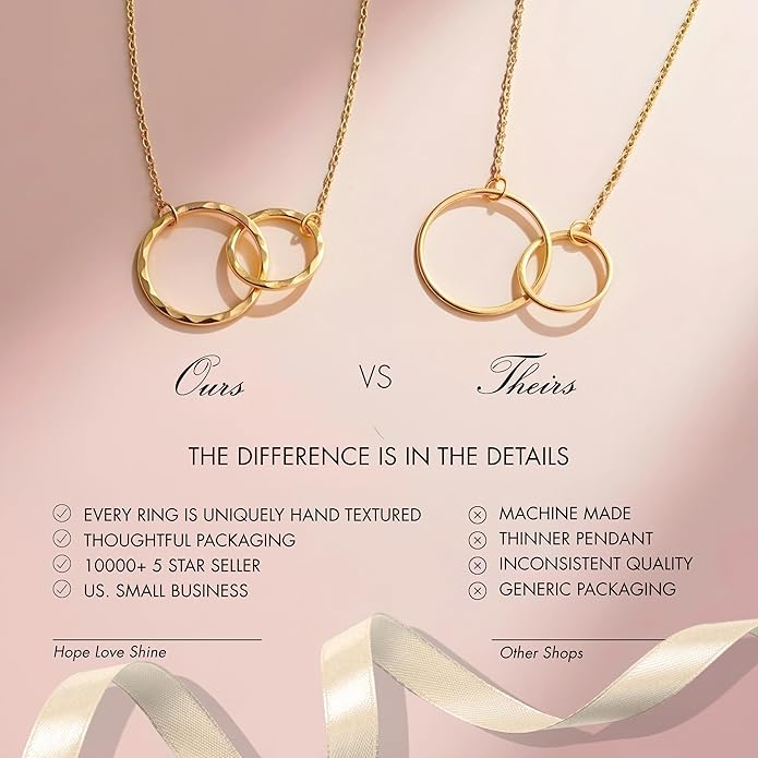 HOPE LOVE SHINE Encouraging Gift for Women - Courage, Strength, Motivational, Inspirational Necklace, Jewelry 16+2", 14k Gold Plated Sterling Silver