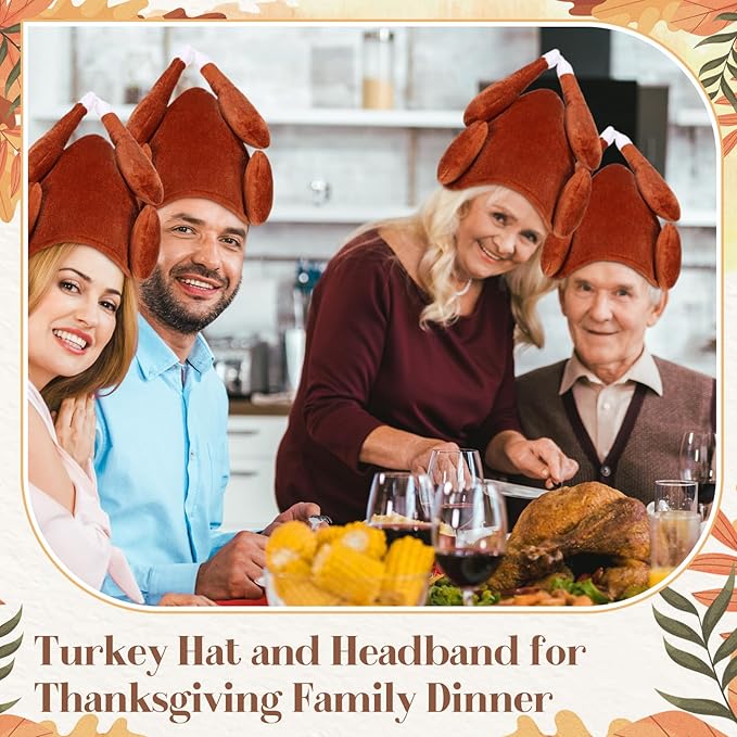 Hanaive 10 Pieces Thanksgiving Turkey Hats Bulk for Adults Turkey Costume for Dress-up Party Plush Turkey Hat Party Supplies