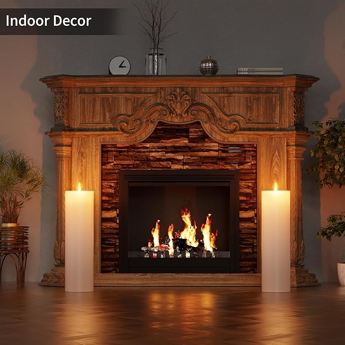 14" x 4" Large Outdoor Candles with Timer Waterproof Flickering LED Flameless Candles Battery Operated with Remote Fake Pillar Candles Realistic for Patio Porch Lanterns, White 2 Pack