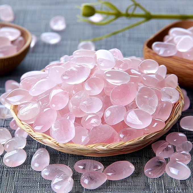 Polished Rose Quartz Crystal Chips 200 Pcs - 0.3" 10 oz Tumbled Stone Chips Crushed Sea Glass Stones Healing Reiki Crystal Jewelry Making Home Decoration
