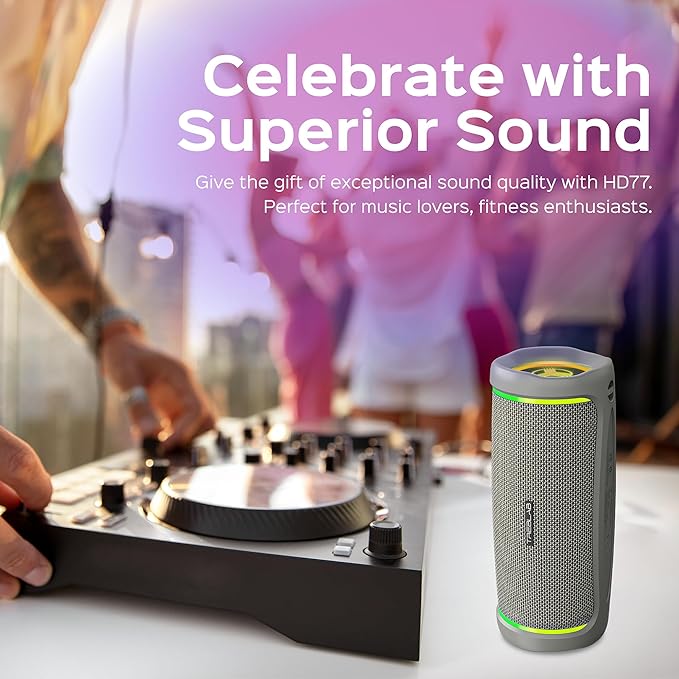 TREBLAB HD77 Bluetooth Speaker - Powerful 360° Sound with Impactful Bass, 30W Portable Wireless Audio, 20H Battery, IPX7 Waterproof, TWS Stereo, Shockproof Design for Outdoor, Beach, Pool, Jobsite