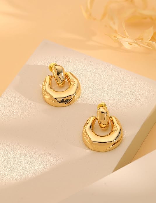 14K Gold Plated Knot Statement Earrings for Women Hypoallergenic Chunky Drop Dangle Earrings - Lightweight Fashion Accessories Gold Jewelry Gifts for Womens Trendy