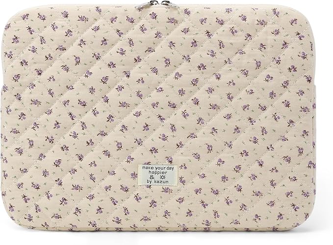 Puffy Laptop Sleeve 13-15.6 Inch Cute Quilted Laptop Protective Case Padded Floral Computer Sleeve for MacBook (A-Purple, 13 Inch)