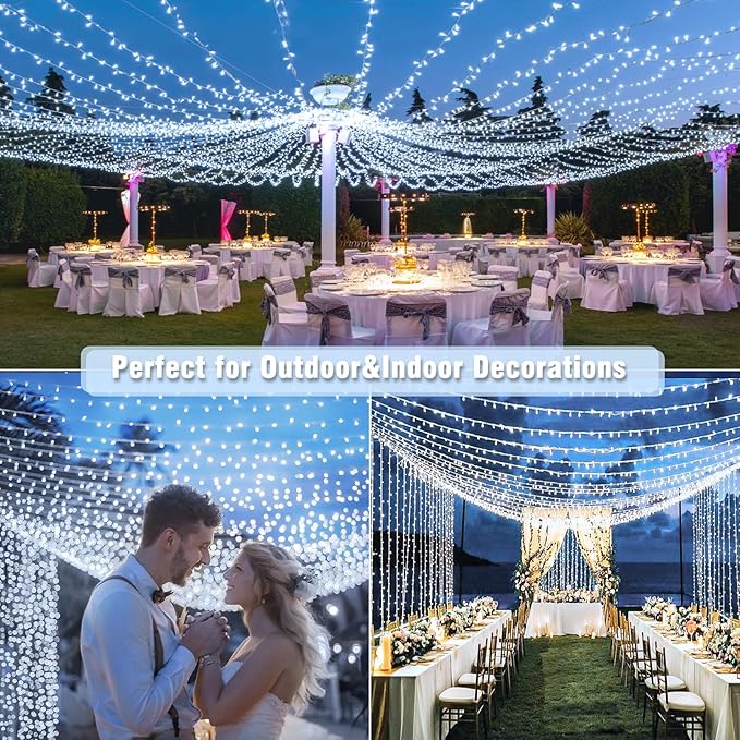 800 LED Christmas Lights Outdoor 262FT Christmas String Lights 8 Modes Clear Wire Waterproof Plug in Twinkle Fairy String Lights for Indoor Outdoor Home Party Garden Decoration, Cool White