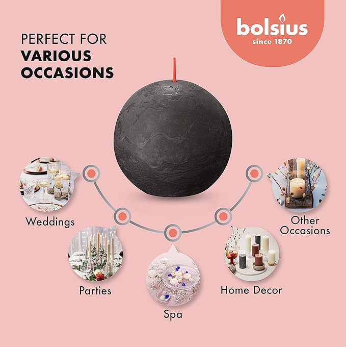 BOLSIUS 3 Pack Stormy Gray Rustic Ball Pillar Candles - 3 Inch - Premium European Quality - Includes Natural Plant-Based Wax - Unscented Dripless Smokeless 25 Hour Party Décor and Wedding Candles