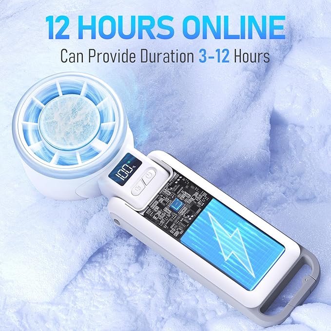 Portable Handheld Turbo Fan with Ice Cooling, Rechargeable Personal Fan, Up tp 12Hrs Cooling, 5 Speed 25550RPM Powerful Portable Fan for Travel, Outdoor, Camping, Hiking (White)