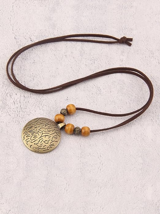 GelConnie Boho Necklaces for Women Vintage Silver Circles Long Pendant Necklace Cowgirl Sweater Necklace Adjustable Leather Choker Necklace for Women