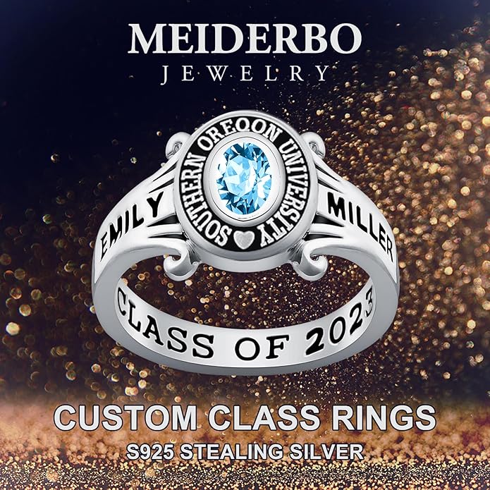 Custom Class Rings Personalized Birthstone Rings High School College Ring 925 Sterling Silver Engraved 2025 Graduation Jewelry Gifts for Women Size 4-15