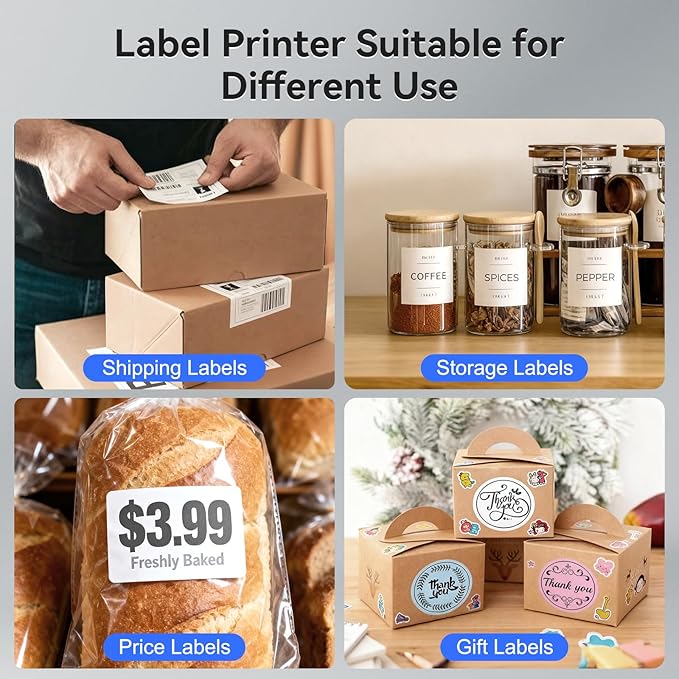 Bluetooth Thermal Shipping Label Printer, Wireless 4x6 Shipping Label Printer for Packages, High-Speed Thermal Printer Compatible with Android, iOS & Windows for Amazon, Ebay, Shopify, USPS