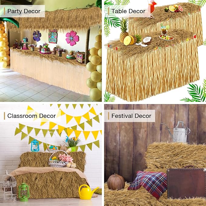 XLX TURF Fake Hay Straw Table Placemats, Artificial Thatch Table Centerpiece Decor Tiki Western Mexican Jungle Tropical Birthday Party Event, DIY Crafts, 13x13 Inch