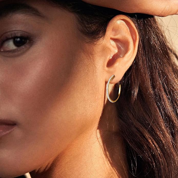 Clip On Hoop Earrings for Women Non Pierced Ears,Gold Clip On Earrings Non Piercing Big Stainless Steel Fake Hoops Lightweight 30-60mm