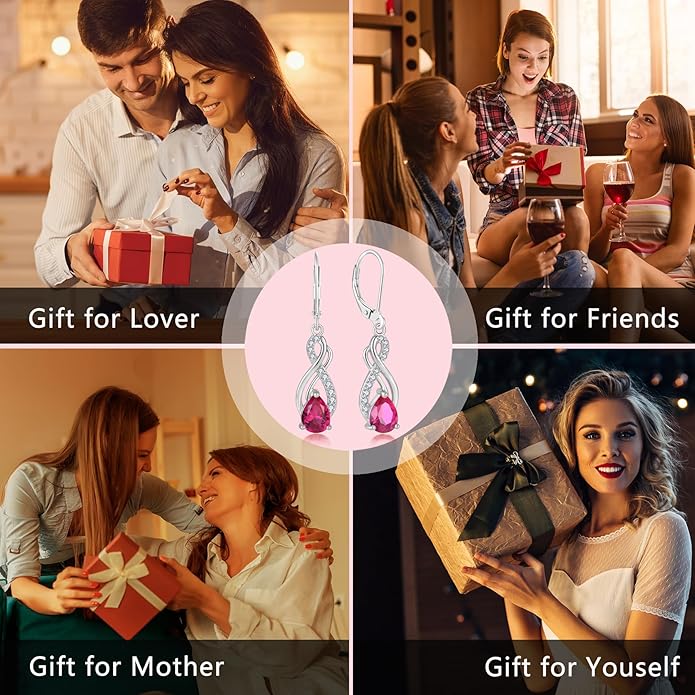 Infinity Love Birthstone Earrings for Women 925 Strling Silver 5A Cubic Zirconia Dangle Drop Leveback Earrings Jewelry Birthday Christmas Day Gifts for Her